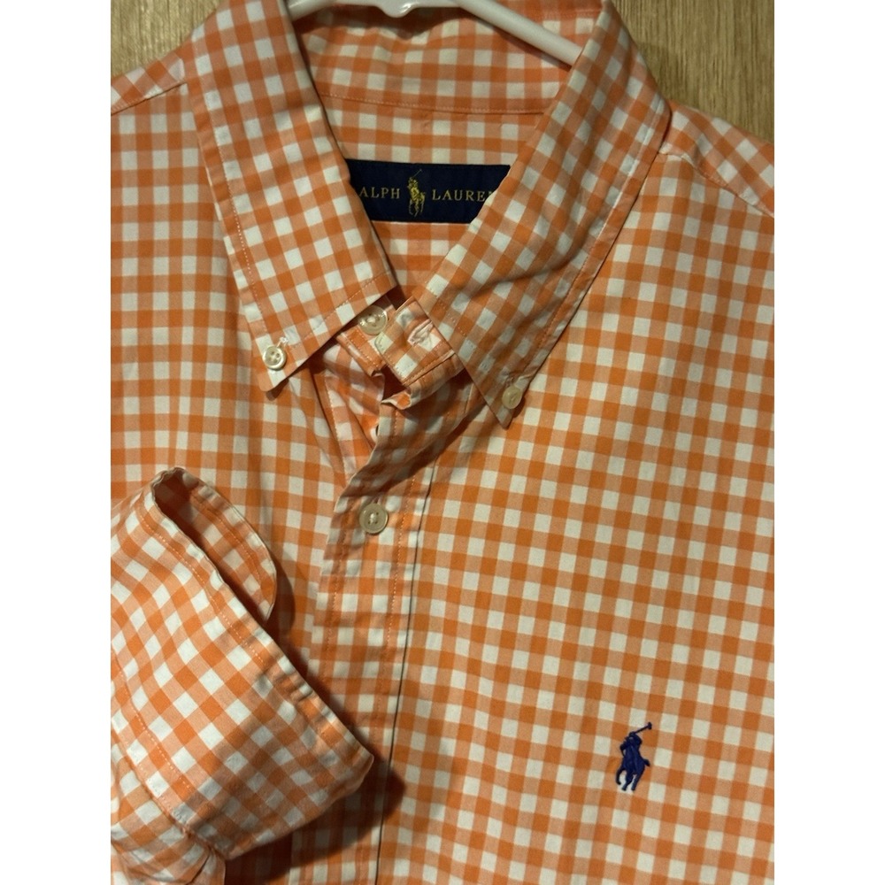 Polo Ralph Lauren Button Down Shirt LargeOrange White Gingham Check (R1)
